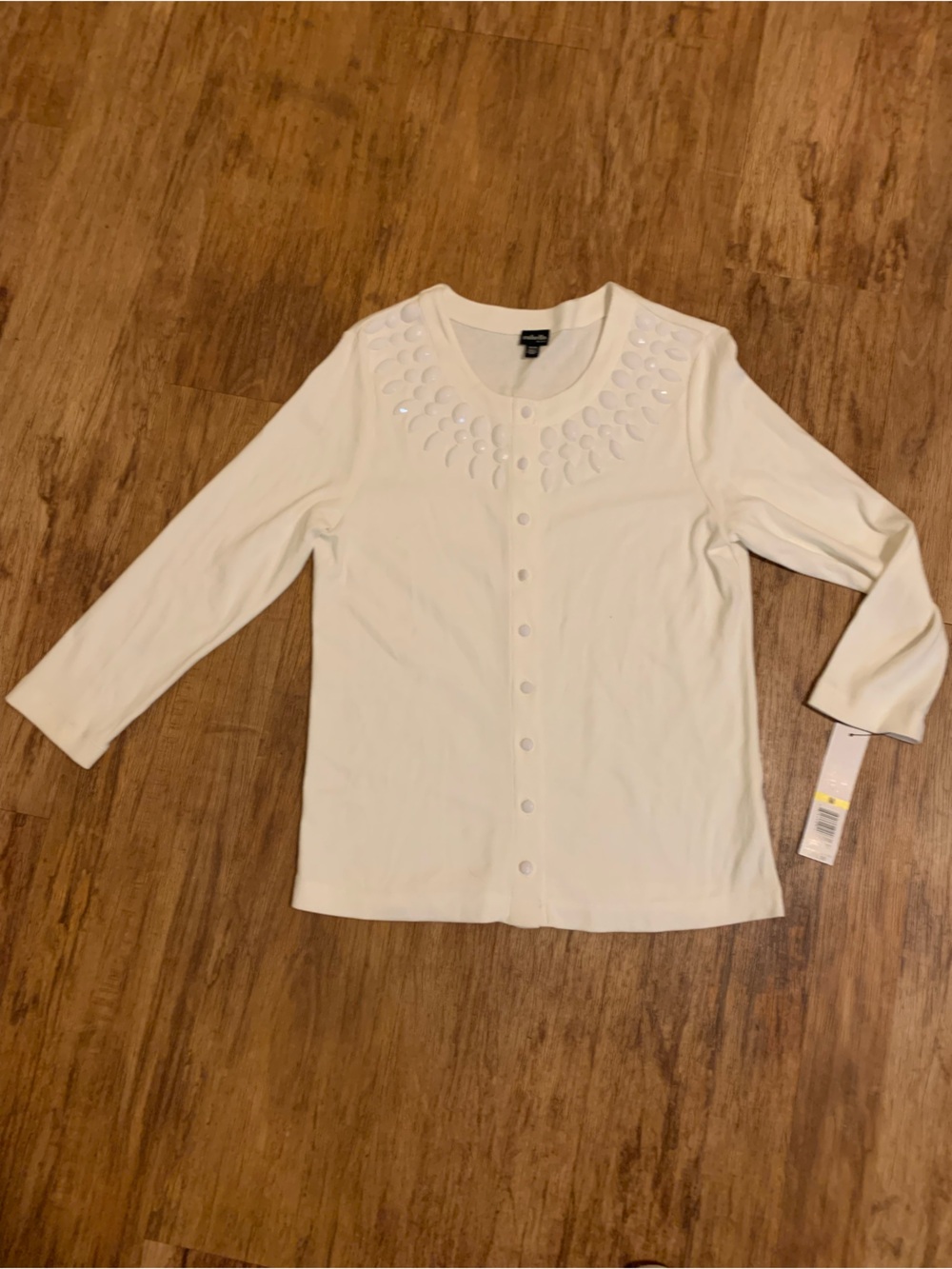Rafaela Beaded Neck Petite Medium Cardigan 3/4 Sleeves NWT